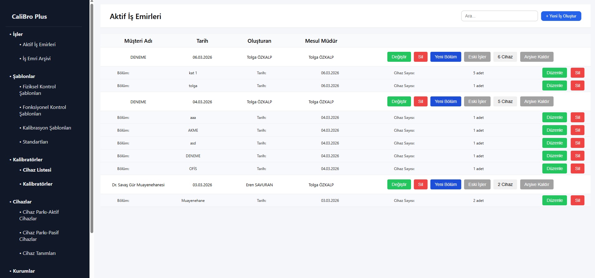 CaliBro kalibrasyon yazılımı paneli